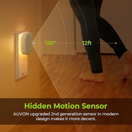 AUVON Plug-in LED Backlit Night Light with Motion Sensor & Dusk to Dawn Sensor, Dimmable Amber Nightlight with 1-50 lm Adjustable Brightness for Bedroom, Bathroom, Stairs, Hallway (4 Pack) thumbnail 4