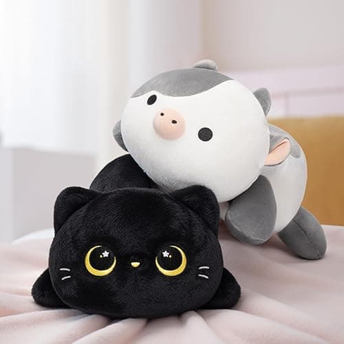 Cute Black Cat Plush Pillow, Kawaii Plushies Black Cat Stuffed Animals, Squishy Plushies, Cuddle Plush Pillow for Kids & Girls (20 Inch) thumbnail 6