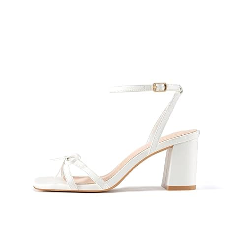 DorettaStep Bow Strappy Heels for Women Square Open Toe Mid Chunky Block Heeled Sandals thumbnail 4