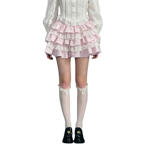 Lolita Kawaii Skirt Women Teen Girl Sweet Cute Ruffle Layered Mini Skirt Y2K High Waist Lace Cake Skirts - Image 1
