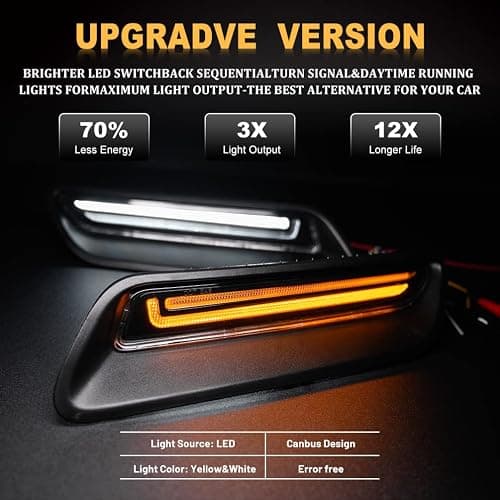 NJSBYL LED Hood Bezel Lights For 2010-2018 Ram 1500 2019-2022 Ram 1500 Classic with Sport Hood Vehicles Extra White LED DRL Daytime Running Lamps Sequential Amber LED Turn Signal Lights 68324990AA thumbnail 5