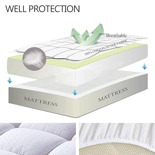 EASELAND Twin XL Mattress Pad Cotton Pillow Top Mattress Topper White | College Dorm Mattress Cover Cooling Cotton Top,8-21" Deep Pocket Protector 39x80 Inches,Boxing Quilted & Machine Washable thumbnail 3