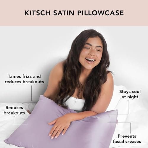 Kitsch Satin Pillowcase with Zipper for Hair & Skin, Softer Than Silk Pillow Cases Queen, Wrinkle-Free, Smooth and Cooling Satin Pillow Covers, Standard Size 19"x26" - Lavender thumbnail 4