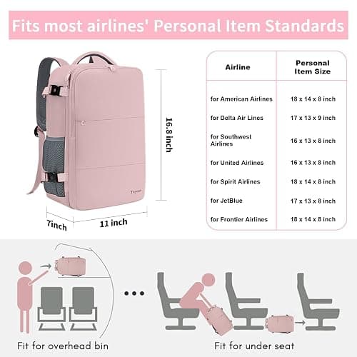 Taygeer Travel Backpack for Women, Carry On Backpack with Water Bottle Pocket & Shoe Pouch, TSA 15.6inch Laptop Mochila Flight Approved, Nurse Bag Casual Daypack for Weekender Business Hiking, Pink thumbnail 3