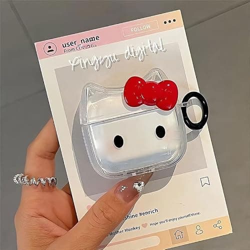 Transparent Clear Earphone Case for AirPods Pro, Cute Lovely Cat Face Soft TPU Silicone Case, Kitty AirPods Pro 2 Cover Protective Skin Shockproof Protector for iPod Earbuds -Red Bowknot Cat thumbnail 3