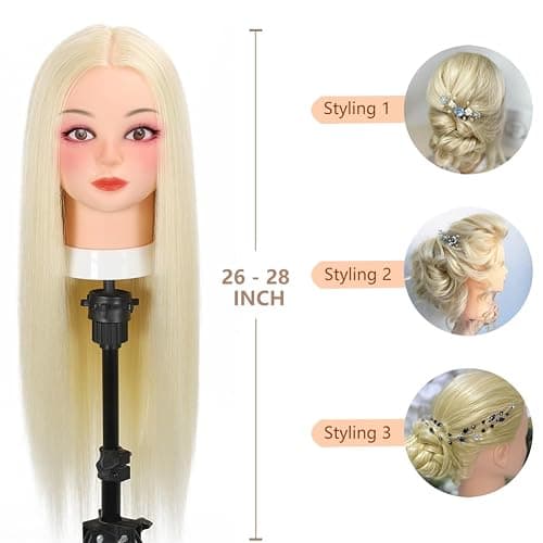 Opini Mannequin Head with 80% Real Human Hair Cosmetology Hairdresser Mannequin Doll Head for Practice Hair and Makeup (#613 Blond No makeup) thumbnail 3