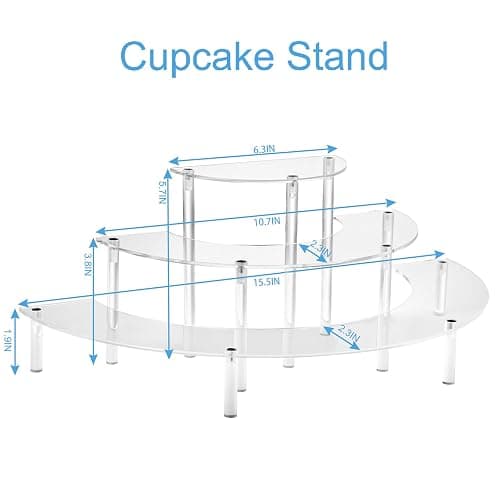 HENABLE Acrylic Display Riser - 3 Tier Clear Cupcake Stand, Perfume Organizer, Half Moon Dessert Stand, Shelf for Food, Amiibo Funko POP Figure Display thumbnail 3