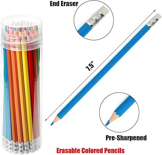 Ouksma Pre-sharpened Colored Pencils with Erasers, Erasable Color Pencils, Drawing Pencil, Art Pencil for School Supplies, Drawing Supplies (36 Colors) thumbnail 3