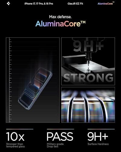 Spigen AluminaCore Tempered Glass Screen Protector [Glas.tR EZ Fit] designed for iPhone 17 Pro | iPhone 17 | iPhone 16 Pro [2 Pack] 9H+ Hardness, Aluminum-Enhanced Durability thumbnail 4