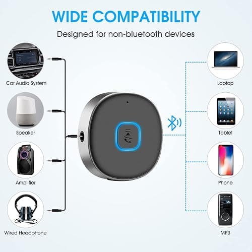 Bluetooth Receiver, LAICOMEIN Portable 3.5mm Aux Car Adapter, Bluetooth Wireless Audio Receiver for Car/Home Stereo/Wired Headphones/Speaker, 16H Battery Life thumbnail 3