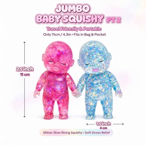 2PCS Baby Squishy Glitter Slow Rising, Squishy Babies Sensory Fidget for Stress Relief, Soft Cute Squeeze, Desk Decor & Gift thumbnail 3