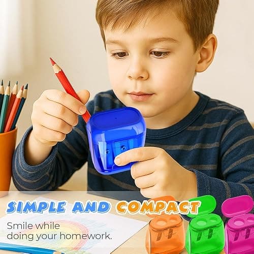 4 Pcs Pencil Sharpeners with Lid, 2026 Upgrade Dual Hole Sharpener, Colored Handheld Sharpener Suitable for Kids Adults Students School Class Home Office (Pink) thumbnail 2