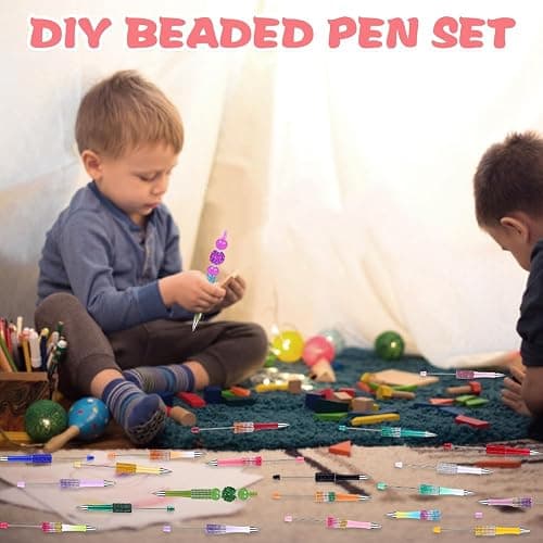 Vellibring 90 Pcs DIY Diamond Beadable Pen Kit Multicolor Bulk Ballpoint DIY Crafting Pens with 8 Colors Refills & Bags for Students Teens Teachers School Office Accessories Supplies thumbnail 6