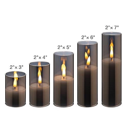 Eywamage 5 Pack Grey Glass Flameless Candles with Remote, Flickering Slim Tall LED Pillar Votive Candles Battery Included - Gray thumbnail 2