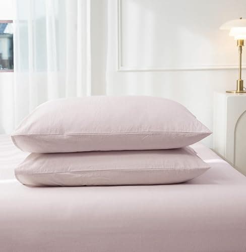 JIYUAN Standard Washed Cotton Pillowcases, Set of 2, Relaxed Linen Feel | Envelope Closure, Naturally Soft and Breathable for Year-Round Comfort, Machine Washable. thumbnail 5