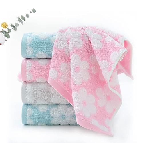 Pidada Hand Towels Set of 2 Floral Pattern 100% Cotton Soft Absorbent Decorative Towel for Bathroom (Light Grey) thumbnail 4