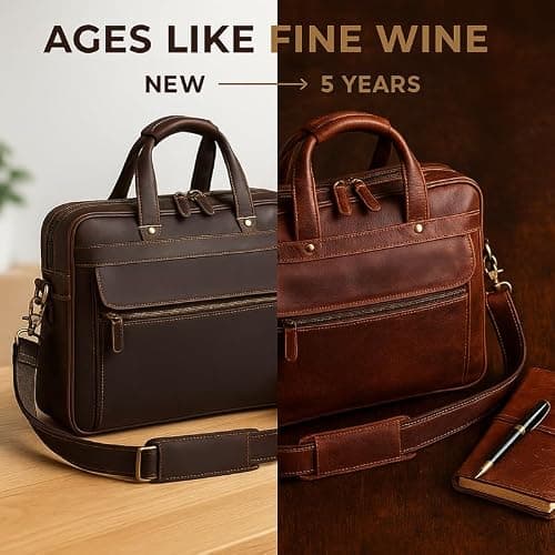Luxorro Full Grain Leather Briefcase for Men, Top Choice Gifts, Handcrafted Laptop Bag with Multiple Compartments and Brass Hardware, Fits 15.6 Inch Laptop thumbnail 4
