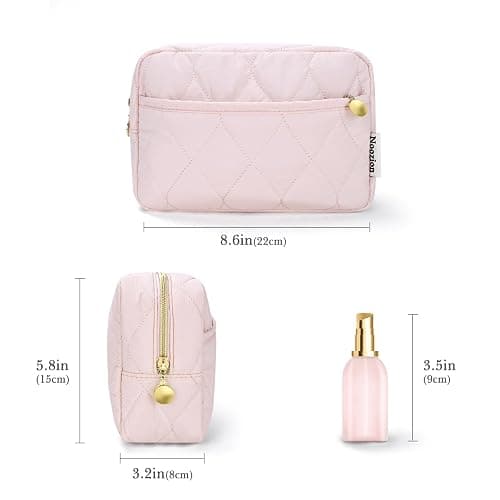 Noozion Makeup Bag, Travel Cosmetic Bag, Puffy Padded Make Up Bag for Women, Makeup Organizer Case, Wide-open Pouch Purse, Travel Essentials - Pink thumbnail 4