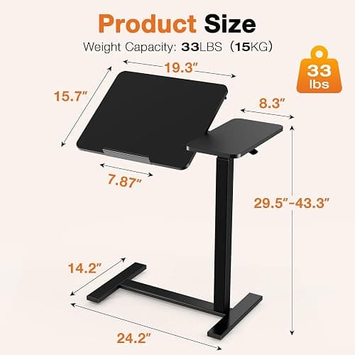 Sweetcrispy Small Standing Desk Rolling Table Adjustable Height, Laptop Mobile Stand with Wheels, Portable Computer Workstation with Tiltable Desktop for Teacher Classroom Home Office, Black thumbnail 2