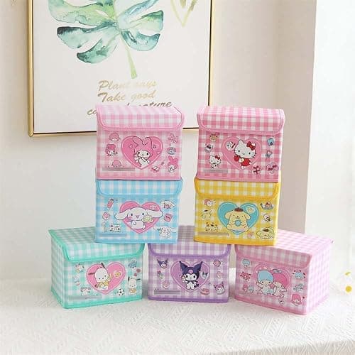 Saileg Kawaii Caretoon Fodable Stoage BIn, Cute Anime Collapsible Organizer basket Makeup Holder Office Desk Room Storage Bin (Pink Rabbit) thumbnail 4