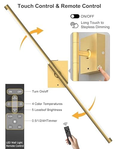 Battery Operated Wall Sconces Set of 2, 10000mAh Rechargeable Wall Lights with Remote, 360° Rotate 3000K-6000K LED Wireless Wall Light Fixtures Decor for Bedroom Living Room Hallway Picture Lighting thumbnail 2