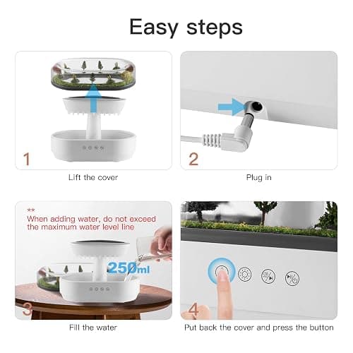 BLOIMP Essential Oil Diffuser 250ML Cloud Humidifier Rain Water Drip Diffuser Humidifier with Drip Music Micro Landscape Ultrasonic Diffuser for Bedroom Office Hotel (White Grey) thumbnail 7