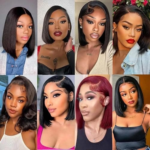 10 pouces Short Bob Wig Cheveux Humains 180 Densité Straight Lace Front Perruque 13x6 HD Lace Front Perruque Bob Wig Pré - épelé des Cheveux de bébé pour Les Femmes thumbnail 8