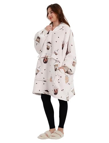KFUBUO Wearable Blanket Hoodie for Adults Sherpa All Patterns Oversized Sweatshirt Blanket with Pocket thumbnail 2