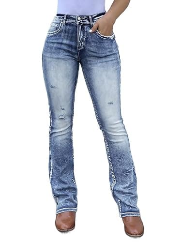 Flamingals Boot Cut Jeans for Women - Trendy Stretch Denim Pants With Butt Lifting and Tummy Control Features - Mid Blue - 3X-Large thumbnail 2