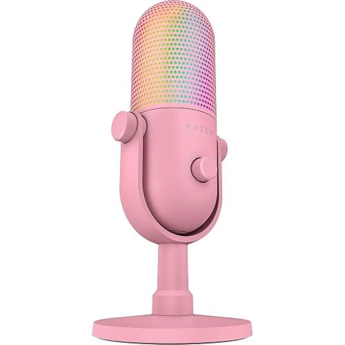 Razer Seiren V3 Chroma RGB USB Microphone: Stream & Game Reactive Lighting - Tap-to-Mute Sensor - Condenser Mic - Digital Gain Limiter & Shock Absorber - PC, Discord, OBS Studio, XSplit - Quartz Pink thumbnail 8