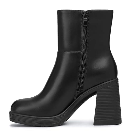 Athlefit Women's Platform Ankle Boots High Chunky Block Heel Square Toe Boots Fashion Dress Heeled Booties thumbnail 2