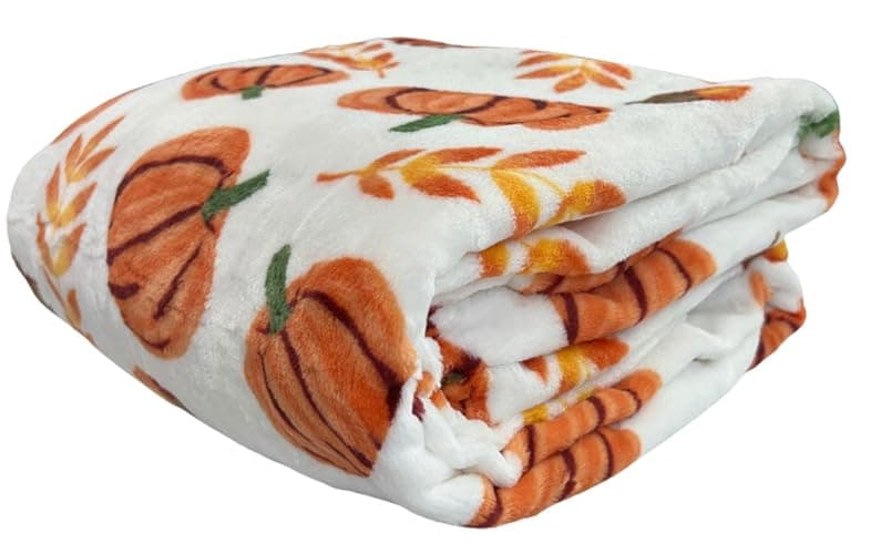 Home Decor Farmhouse Fall Fleece Throw Blanket: Harvest Pumpkins Leaves and Wheat on Velvet Fleece, Oversized Measures 70" inches x 50" inches | Oversized, Fall, Harvest, Home Decor thumbnail 5