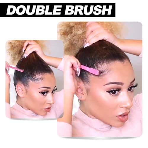 Qufiiry 3-Piece Hair Slick-Back Brush Set - Teasing & Edges Brush for Women's Salon Styling - Pink thumbnail 4