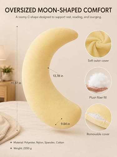 Kysryye Giant Moon Sleep Spoon C-Shaped Body Pillow, 70.8-Inch Maternity Pillow for Side Sleepers, Soft Supportive Full Body Cushion with Removable Cover for Sleeping, Resting and Lounging thumbnail 4
