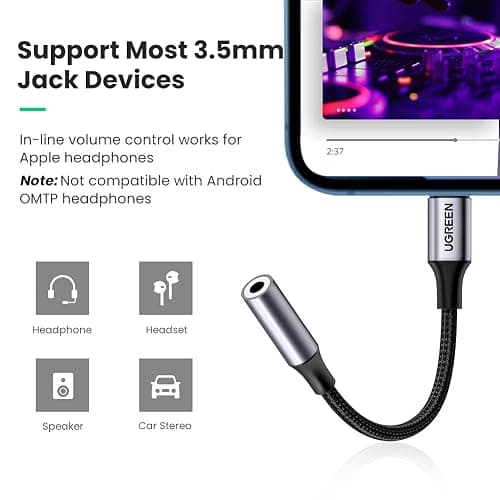 UGREEN Headphone Adapter for iPhone Lightning to 3.5mm Adapter Apple MFi Certified Lightning Aux Audio Jack Dongle Compatible with iPhone 14 Pro Max/14 Plus/13 12 11 Pro Max/SE/XS, Grey thumbnail 9