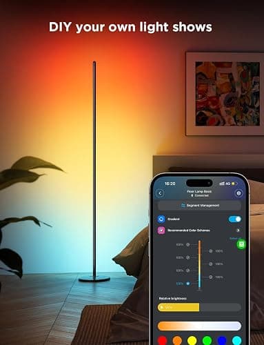 Govee RGBIC Floor Lamp Basic, LED Corner Lamp Works with Alexa, 1000 Lumen Smart Modern Floor Lamp with Music Sync and 16 Million DIY Colors, Color Changing Standing Lamp for Bedroom Living Room Black thumbnail 7