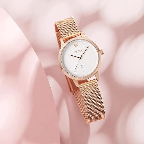 OLEVS Watch Women Rose Gold Stainless Steel Waterproof Luxury Dress Watches for Women Analog Quartz Classic Ladies Watches Fashion Elegant Minimalist Ultra Thin Women Small Watch with Date thumbnail 8
