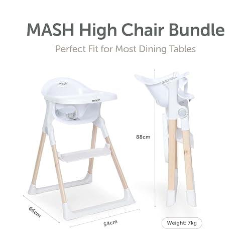 Baby Elegance Mash High Chair Bundle for Babies & Toddlers (0-3yrs) - White | Includes Newborn Seat (0-6 Months) Toddler Seat (6+ Months) & Cushion, Adjustable & Foldable High Chair for Babies & Toddlers thumbnail 2