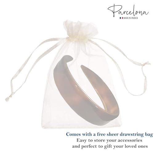 Parcelona French Extra Wide Tortoise Shell Brown Celluloid Inner Nibs Flexible Hair Headband Fashion Headband for Women Strong Hold Grip No Slip Durable Styling Girls Hair Accessories, Made in France thumbnail 8