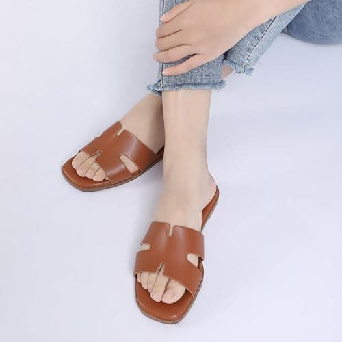 Rihero Women's Dressy Flat Sandals Comfortable Slip On Leather Slide Sandals thumbnail 2