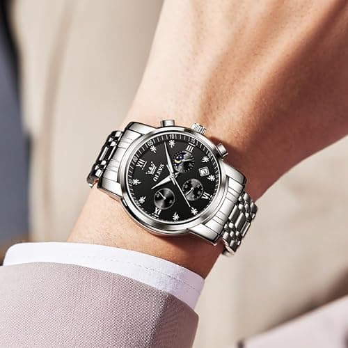 OLEVS Watch for Men Diamond Business Dress Analog Quartz Stainless Steel Waterproof Luminous Date Two Tone Luxury Casual Wrist Watch thumbnail 8