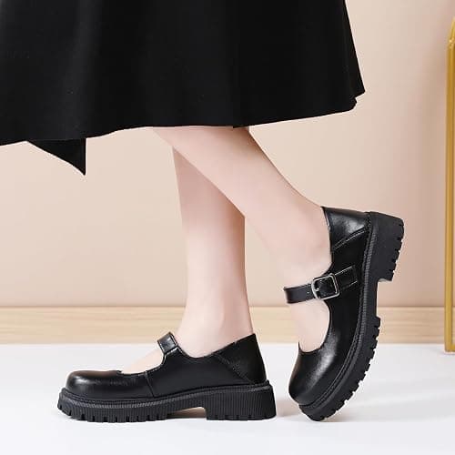 XMM Mary Jane Shoes Platform Chunky Mary Janes for Women Ladies Comfort Leather Round Toe Non-Slip Dressy Casual Cute Girls School Work Shoes thumbnail 2