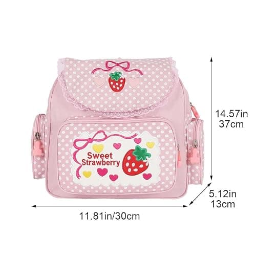Haowul Japanese Style Kawaii Bookbag Strawberry Mini Backpack Embroidered Strawberry Lace Backpack Cute School Bag for Girl thumbnail 6