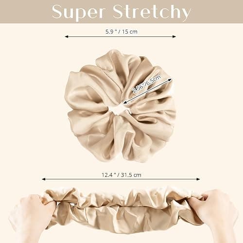 Lolalet Big Satin Scrunchies for Women, 5.9 Inch Large Oversized Scrunchie, Soft Jumbo/Giant Scrunchies Hair Ties for Thick & Curly Hair -4 Pack, Almond/Khaki/Black/Brown thumbnail 7