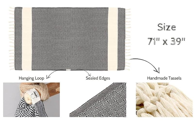 Bazaar Anatolia Turkish Beach Towel – 100% Cotton, Quick Dry, Sand Free Towel for Bathroom, Camping, Travel – Oversized 71x39 Inches – Diamond Pink thumbnail 5