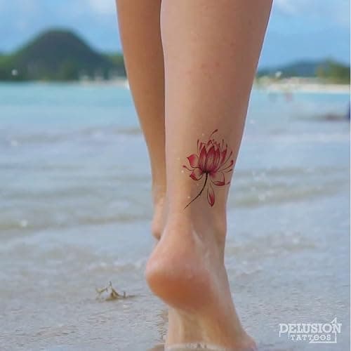 Pink Lotus Flowers Temporary Tattoo Set - Small Floral Cute Realistic Waterproof Transfer Sticker Arm Body Art Men Women Kids - By Delusion Tattoos thumbnail 3