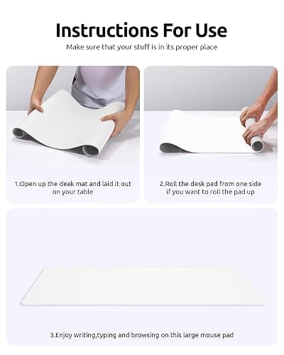 YSAGi Leather Desk Protector, Office Mat, Large Mouse Mat, Non-Slip PU Leather Blotter, Laptop Desk, Waterproof Writing Pad for Office and Home (White, 23.6" x 13.8") thumbnail 9