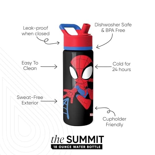 Simple Modern Kids Summit Water Bottle with Straw Lid | Marvel Spider Man 18oz Stainless Steel Cup Insulated Tumbler for Toddlers, Boys, School | Spidey Kid thumbnail 3