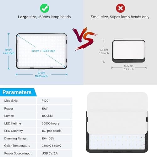 2 Pack LED Video Light with 63'' Tripod Stand, Obeamiu 2500-8500K Dimmable Photography Studio Lighting for Video Film Recording/Collection Portrait/Live Game Streaming/YouTube Podcast, USB Charger thumbnail 2