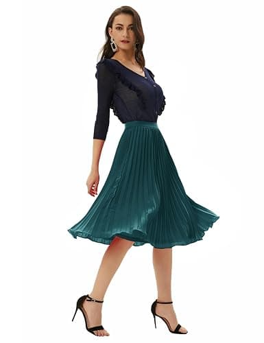 GRACE KARIN Women High Elastic Waist Pleated Chiffon Skirt Midi Swing A-line Skirts thumbnail 5